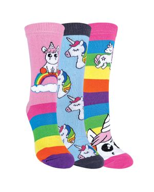 Sock Snob Damen Gestreifte Regenbogen Einhorn Socken - Mehrfarbig