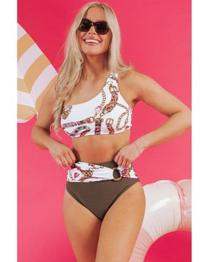 Azura Exchange Abstrakter Druck Ein-Schulter Ringverbund Hohe Taille Bikini - Pink