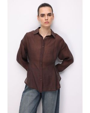 MixRay Fitted Texturiertes Button-Up Hemd - Braun
