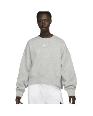 Nike "Phoenix" Sweatshirt Für Damen, Rundhalsausschnitt, Fleece, Übergroß Meliert) - Grau