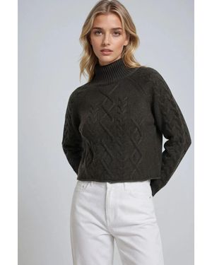 MixRay Rippstrick-Pullover Mit Argyle-Muster Und Halbem Stehkragen - Schwarz