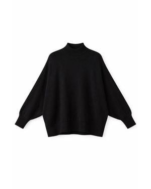 MixRay Oversized Rippstrick-Halbrollkragenpullover - Schwarz