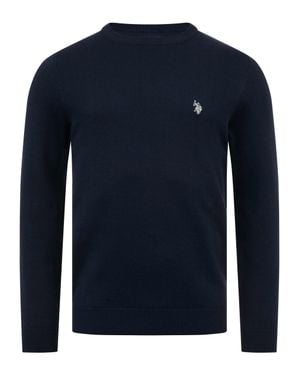 U.S. POLO ASSN. Herren Pullover – Crewneck Mit Rippbündchen & Logo-Stickerei - Blau