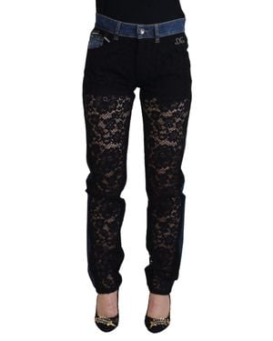 Dolce & Gabbana Spitzen-Einsatz Denim-Jeans Modellpan74208 - Schwarz