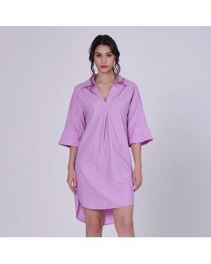 Smart & Joy Minimalistisches Hemdkleid Aus Baumwolle - Lila