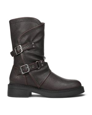 Blowfish Damen Halbhohe Bikerstiefel Aus Weinrotem Kunstleder - Schwarz
