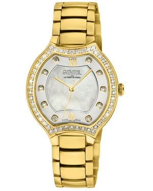 Gevril Damen Lugano Schweizer Diamant Weiß Mop Zifferblatt 316L Edelstahl Ipyg Armbanduhr - Mettallic