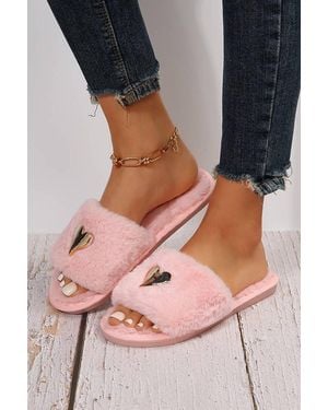 Azura Exchange Flauschige Herzhausschuhe - Pink
