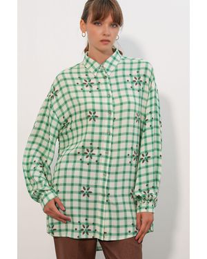 Bigdart Oversized Karo-Crepe-Hemd - Grün