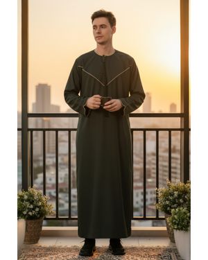 Thobez Herren Grüne Ramadan Marokkanische Jubba Robe Djellaba Eid Kaftan Thobe Lfs -Tt-007 - Schwarz