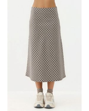 Hiccup Midikleid A-Linien Passform Karierten Rock Mit Reißverschluss - Grau