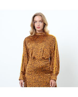S&J Weekends Bluse Mit Leopardenmuster Und Quastenärmeln - Braun