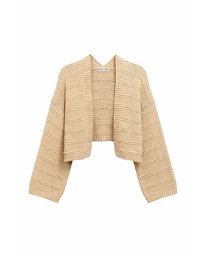 MixRay V-Ausschnitt Rippstrick-Cardigan - Natur