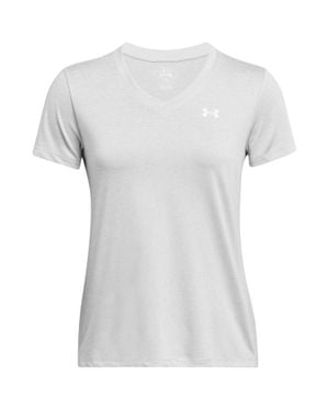 Under Armour T-Shirt Für Damen, V-Ausschnitt, Lose Passform (Halograu) - Weiß