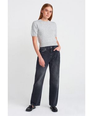 Dilvin High-Waist Gerades Bein Baumwolljeans - Blau
