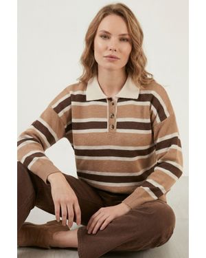 Bigdart Gestreiftes Polo-Pullover - Braun