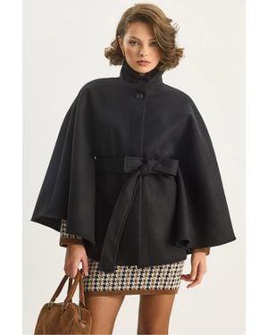 Bianco Lucci Poncho-Mantel Mit Bindegürtel - Schwarz