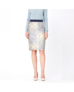 Smart & Joy Kurzer Rock Aus Bi-Material-Brokat - Blau
