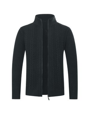 Allthemen Herren Strickjacke Mit Reißverschluss Cardigan Grobstrick Mit Stehkragen - Blau