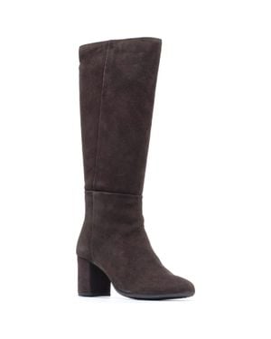 Hush Puppies Oprah Wildleder Lange Leder Damenschokoladenfarbene Absatzstiefel Bis Zum Knie - Braun