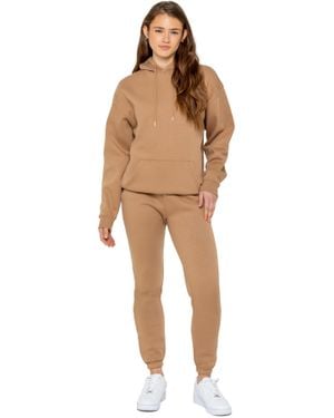 Enzo Damen Oversized Pullover Hoodie Tracksuit Set - Natur