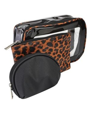 Black Moon 3-Teiliges Damen Kosmetikbeutel-Set Mit Leopardenmuster - Grau