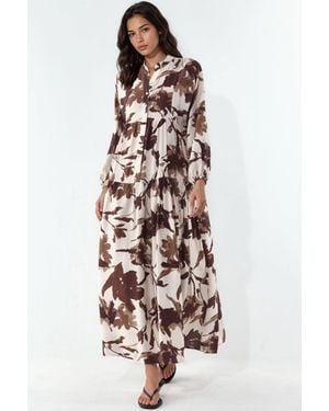Bigdart Blumiges Maxikleid Mit Mandarinkragen - Weiß