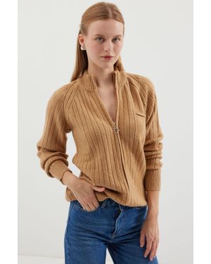 Bigdart Rippstrick-Cardigan Mit Reißverschluss-Kragen - Blau