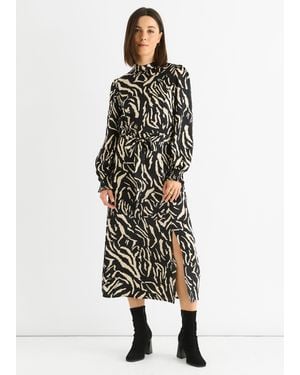 Gini London Schwarzes Tier-High-Neck-Satin-Midikleid - Weiß
