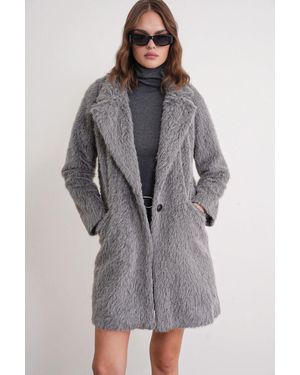 MixRay Strukturierter Langer Mantel Mit Kragenjacke - Grau