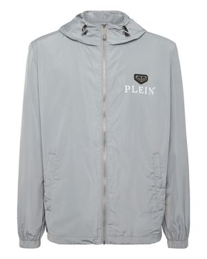 Philipp Plein Kapuzenjacke mit Logo-Schild - Grau