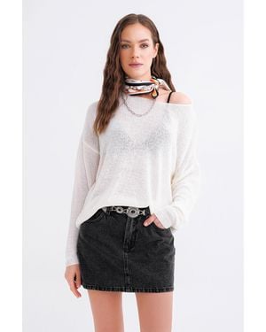 MixRay Übergroßer Bootsausschnitt-Strickpullover - Weiß