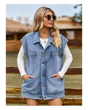 Everyday the Label Damen Jeansjacke Ohne Ärmel Mit Kragen Und Knopfleiste - Blau
