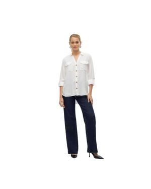 Vero Moda Hemd Für Damen, Regulär, Krempelärmel (Schneeweiß (Farbe) - Blau