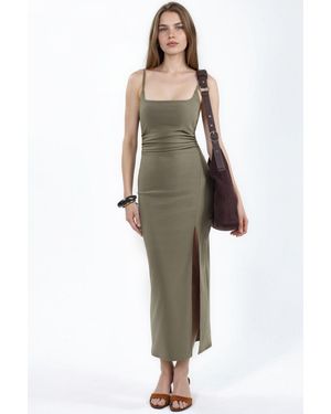 Hiccup Kleid Midi Mit Quadrat-Ausschnitt Aus Bengalin - Natur