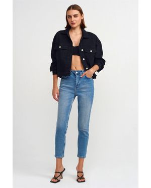 Dilvin Damen High-Waist Slim Straight Jeans - Blau
