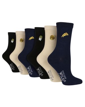Wildfeet 6 Pack Damen Schwarz Neuheit Socken - Blau