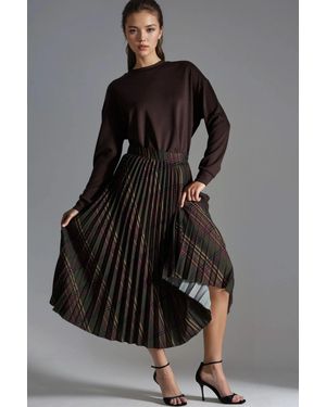 Busem Gemusterter Faltenrock Maxi - Schwarz