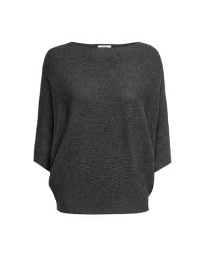 ONLY Pullover Top Für Damen, Rundhalsausschnitt, Kastig, Angeschnitten (Dunkelgraue Melange) - Schwarz