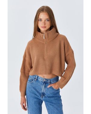 MixRay Strukturiertes Langarm-Pullover Mit Reißverschlusskragen - Blau