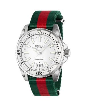 Gucci Ya136207 Dive Herrenuhr Mit Weißem Zifferblatt Und Textilband - Mehrfarbig