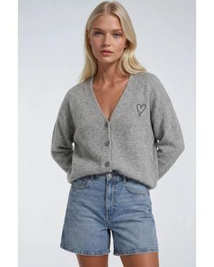 MixRay Übergroßer Strick-Cardigan Mit Herzdetail - Grau