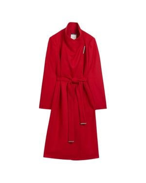 Ted Baker Rose Midi-Langer, Roter Wollmantel Mit Gürtel