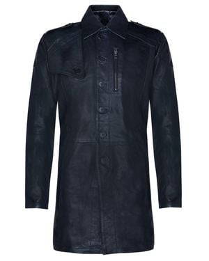 Infinity Leather Weicher, Langer Militär-Trenchcoat Aus Distressed-Leder - Blau