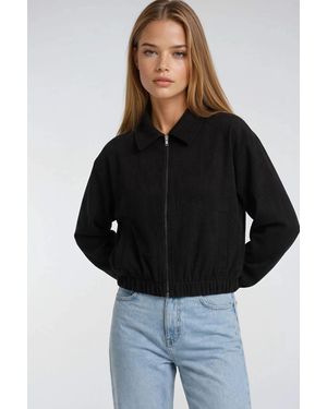MixRay Lässig Geschnittene Reißverschlussjacke Mit Taschen - Schwarz
