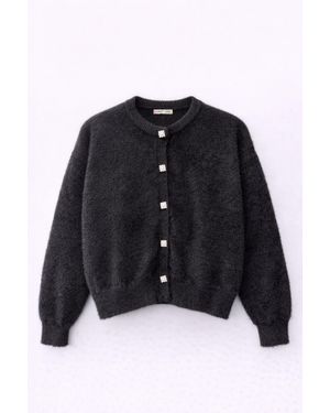 MixRay Übergroßer Jacquard-Button-Cardigan - Schwarz