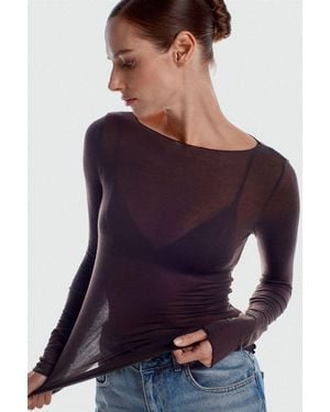 Dilvin Schmale Passform Bootsausschnitt Langarm Strickbluse - Lila