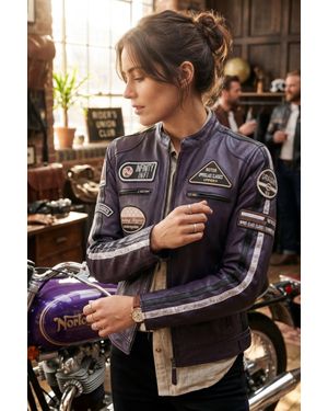 Infinity Leather Damen-Biker-Rennabzeichen Lederjacke – Ahorn - Lila