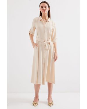 Bigdart Strukturiertes Midikleid Mit Schleife - Natur