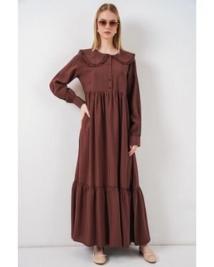 Bigdart Maxikleid Mit Babykragen Und Knopfverschluss - Braun